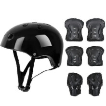 (black) 7 Pcs Kids Protective Gear Set Roller Skate Helmet Elbow Wrist Knee Pad For Skateboard Cycling Skating Scooter