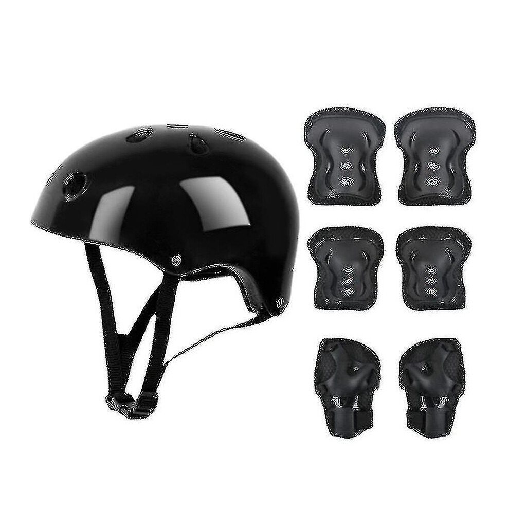 (black) 7 Pcs Kids Protective Gear Set Roller Skate Helmet Elbow Wrist Knee Pad For Skateboard Cycling Skating Scooter