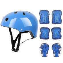 (blue) 7 Pcs Kids Protective Gear Set Roller Skate Helmet Elbow Wrist Knee Pad For Skateboard Cycling Skating Scooter