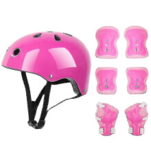 (pink) 7 Pcs Kids Protective Gear Set Roller Skate Helmet Elbow Wrist Knee Pad For Skateboard Cycling Skating Scooter