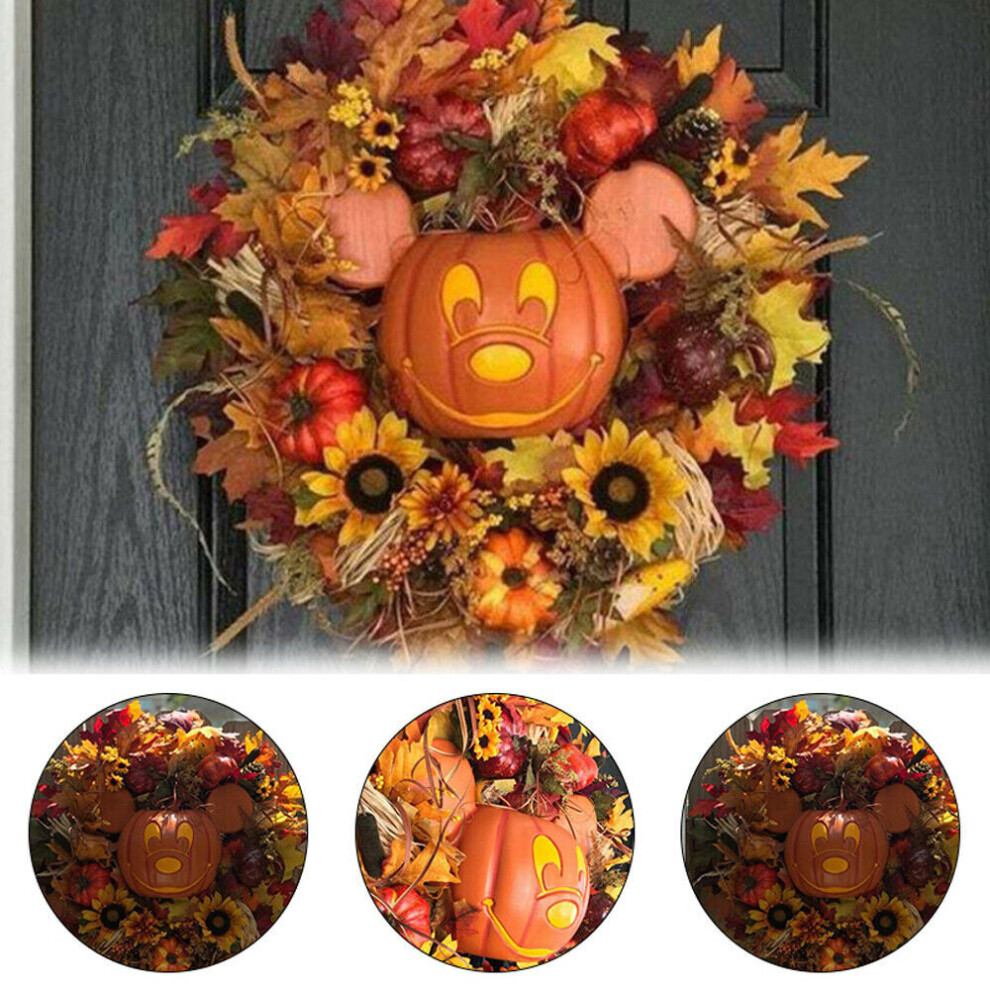 35CM Mickey Mouse Pumpkin Garland Autumn Maple Leaf Wreath Halloween Party Decor