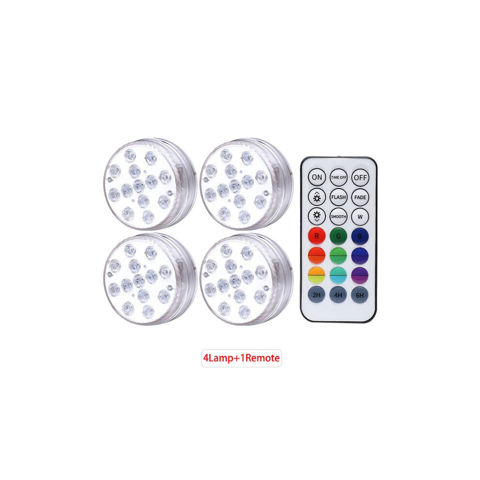 (1 Controller 4 Lamp) Underwater Light IP68 Waterproof Swimming Pool RF Remote Control Submersible Lights For Pond Vase
