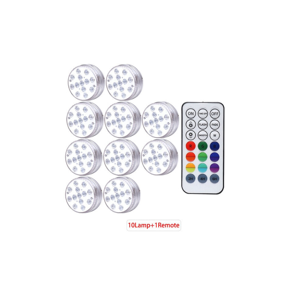(1 Controller 10 Lamp) Underwater Light IP68 Waterproof Swimming Pool RF Remote Control Submersible Lights For Pond Vase