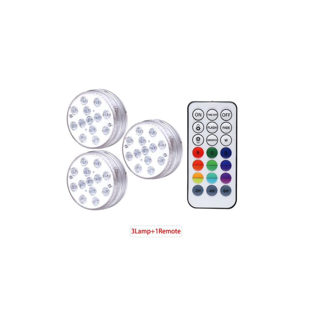 (1 Controller 3 Lamp) Underwater Light IP68 Waterproof Swimming Pool RF Remote Control Submersible Lights For Pond Vase