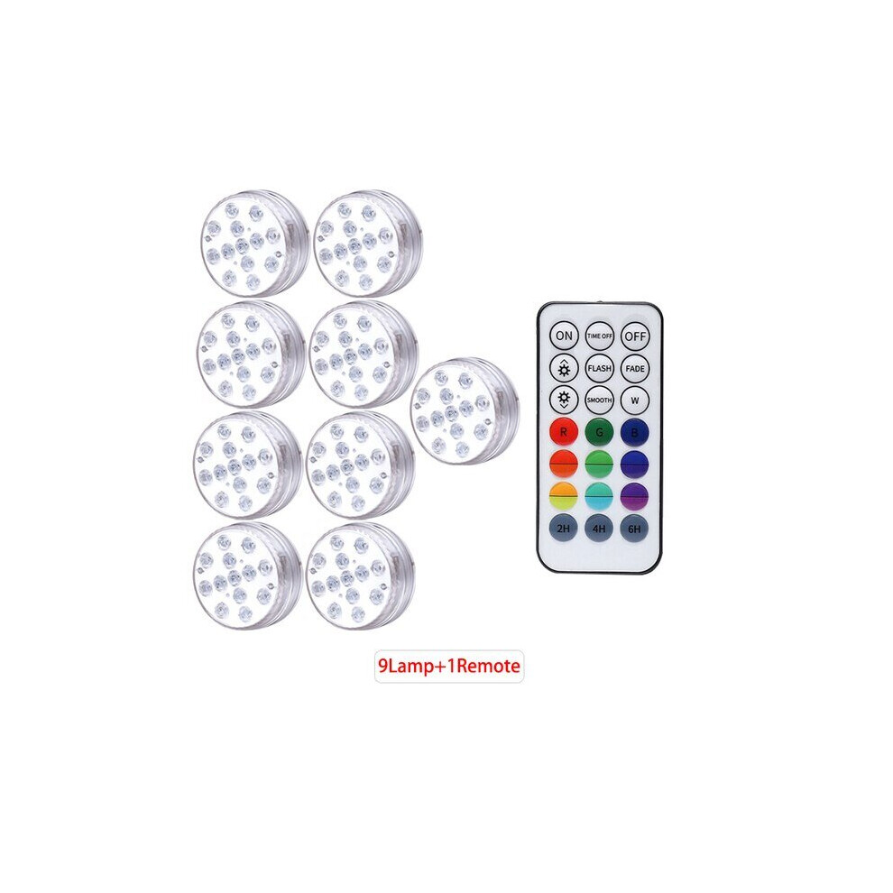 (1 Controller 9 Lamp) Underwater Light IP68 Waterproof Swimming Pool RF Remote Control Submersible Lights For Pond Vase