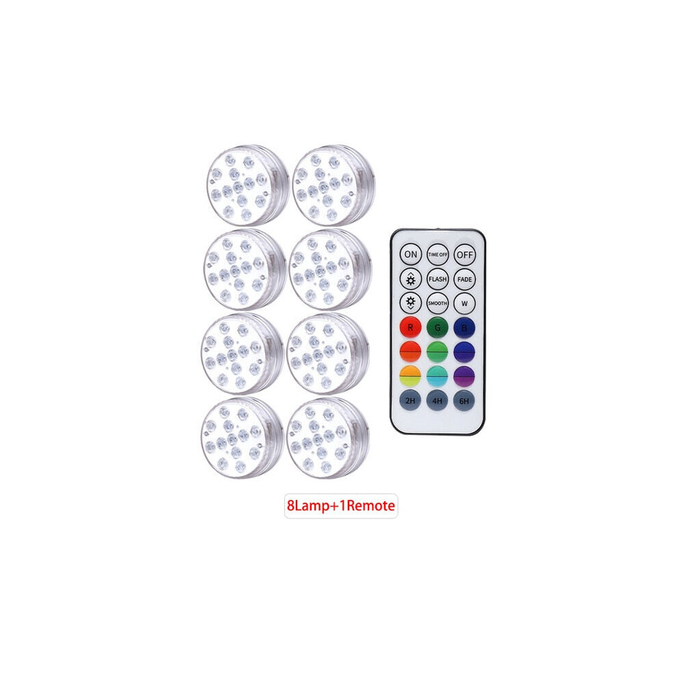 (1 Controller 8 Lamp) Underwater Light IP68 Waterproof Swimming Pool RF Remote Control Submersible Lights For Pond Vase