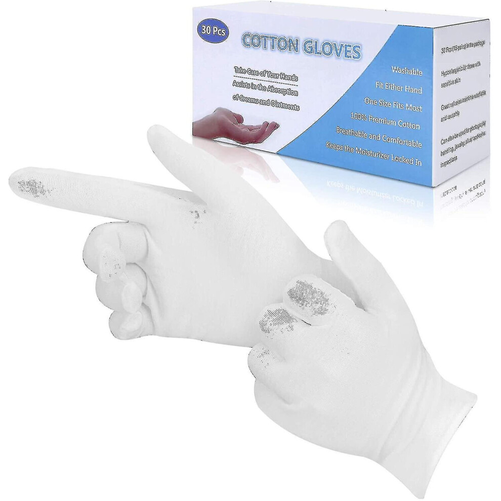 Cotton Gloves, 30 Pcs White Cotton Gloves For Eczema, Washable Shrink Resistant-image-OPC-PCJPWC6-NEW
