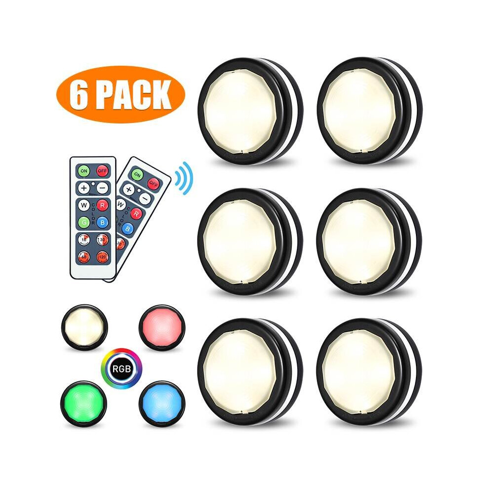 6 Pack RGB Under Cabinet Lights Led Wireless Closet with remote control Wall Lamp for Kitchen Without Battery