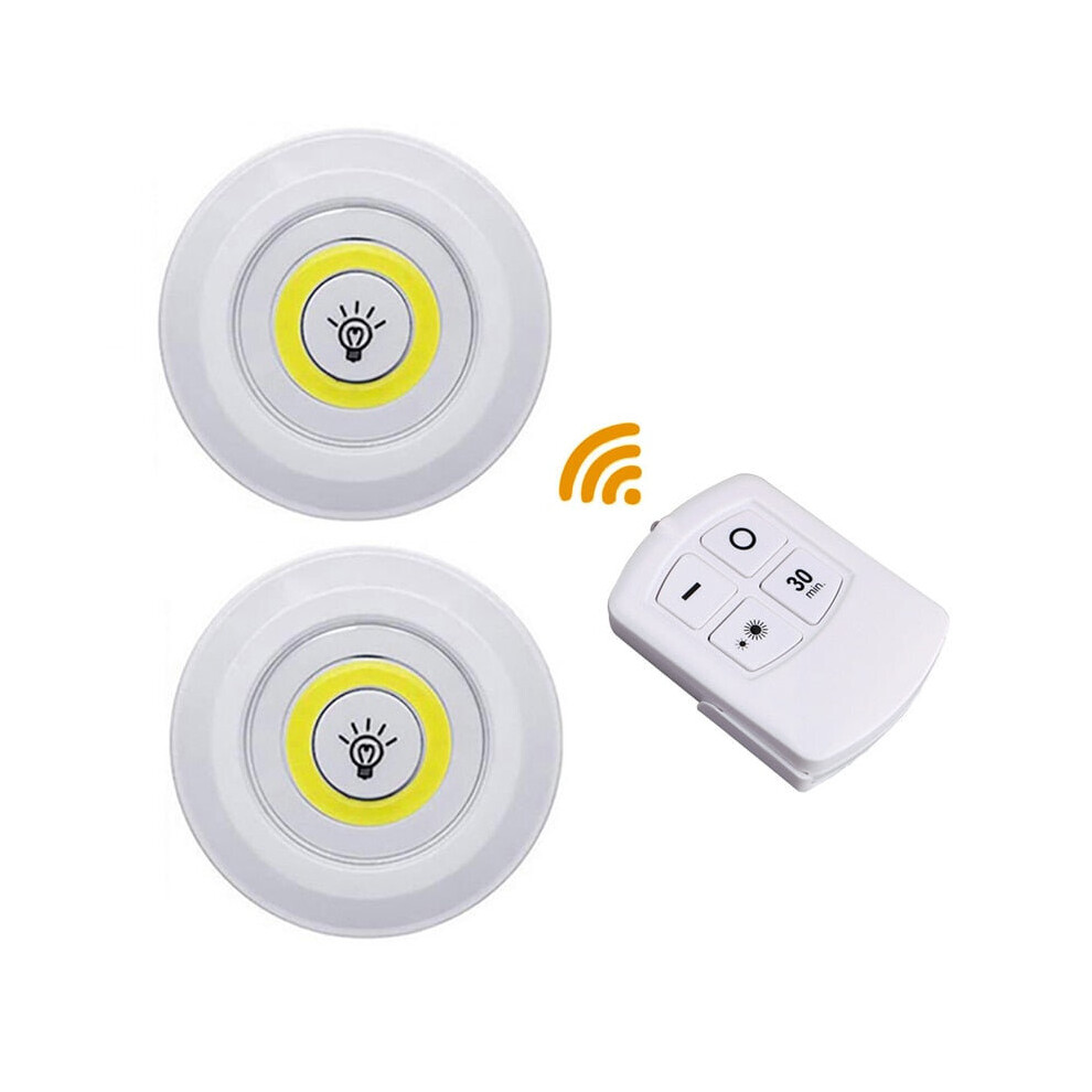 (Warm White, 1 controller 2 lamp) Wall Lamp Dimmable LED Under Cabinet Light COB Puck Lights Closets with Remote Control for Wardrobe