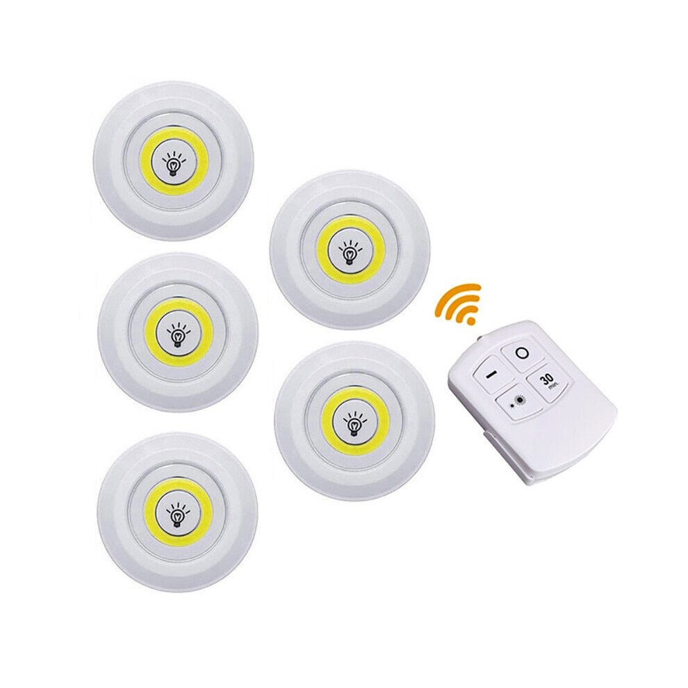 (Warm White, 1 controller 5 lamp) Wall Lamp Dimmable LED Under Cabinet Light COB Puck Lights Closets with Remote Control for Wardrobe