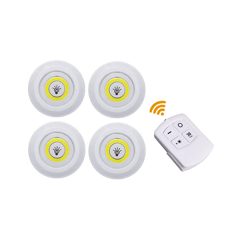 (Warm White, 1 controller 4 lamp) Wall Lamp Dimmable LED Under Cabinet Light COB Puck Lights Closets with Remote Control for Wardrobe