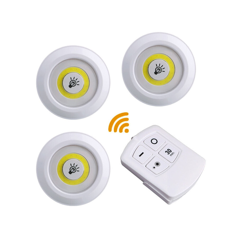 (Warm White, 1 controller 3 lamp) Wall Lamp Dimmable LED Under Cabinet Light COB Puck Lights Closets with Remote Control for Wardrobe