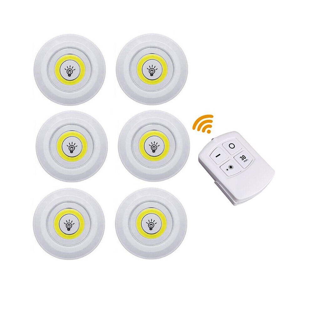 (White, 1 controller 6 lamp) Wall Lamp Dimmable LED Under Cabinet Light COB Puck Lights Closets with Remote Control for Wardrobe