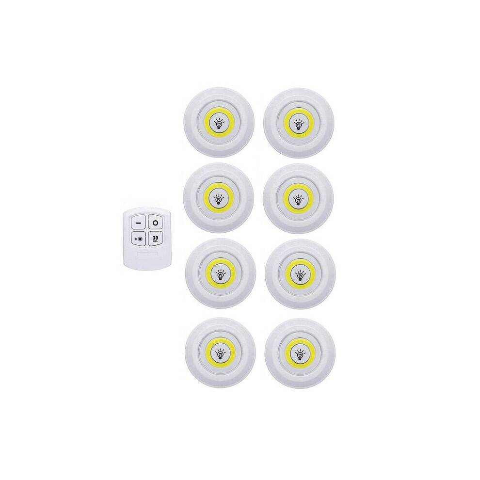 (Warm White, 1 controller 8 Lamp) Super Bright Cob Under Cabinet Light LED Wireless Remote Control Dimmable Wardrobe Night Lamp