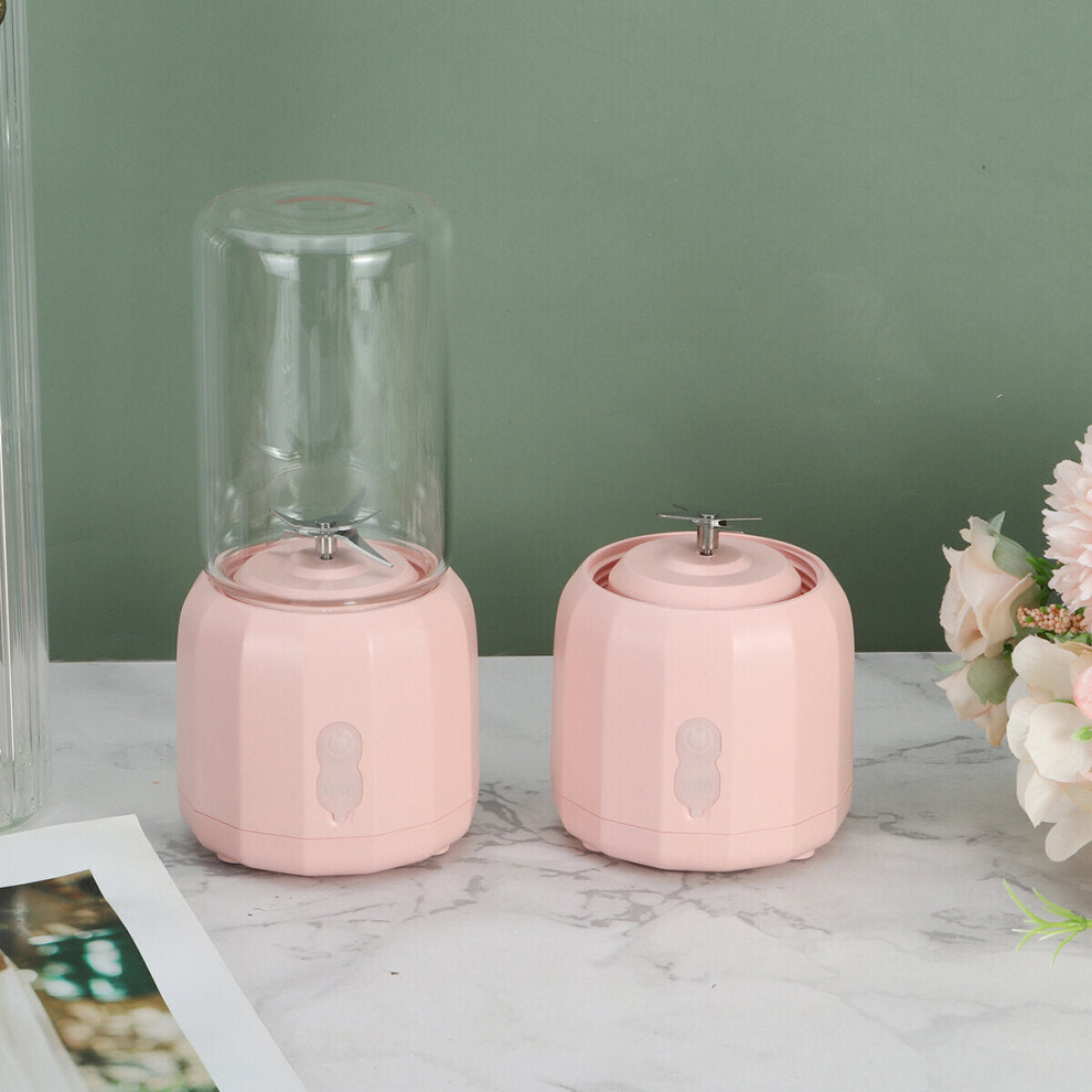 (Pink, Type A) Portable Juicer Cup USB Rechargeable Blender Smoothies Mixer Fruit Kit 300ML 35W