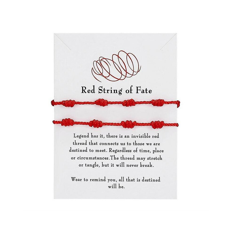 2 Pcs Lucky Red String Bracelet Kabbalah Amulet 7 Knots Protection Rope Gift