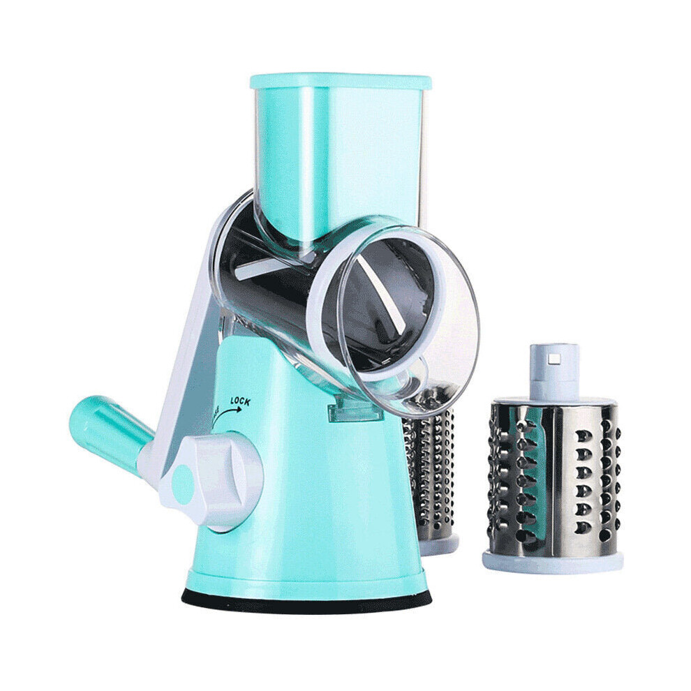(Blue) Vegetable Fruit Manual Slicer Cutter Spiral Grinder Kitchen Tools With 3 Stainless Blades