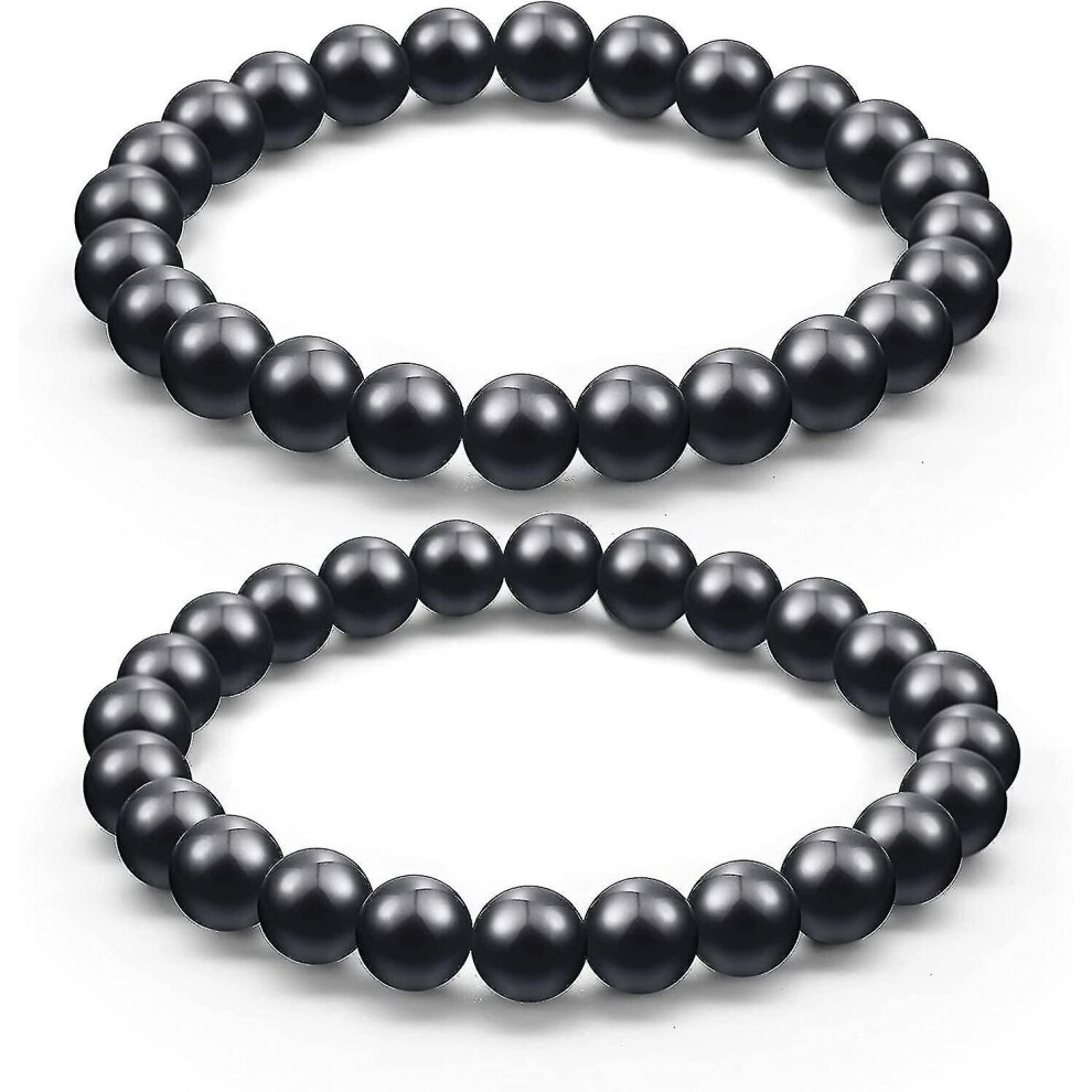 2 Pieces Shungite Bracelet With 8 Mm Shungite Beads Emf Crystal Protection Crystal Energy Stretchy Stones Bracelets For Men Women
