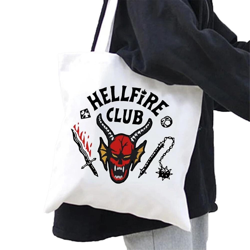 (White) Stranger Things Hellfire Club Tote Shopping Bag Reusable Grocery Bags White