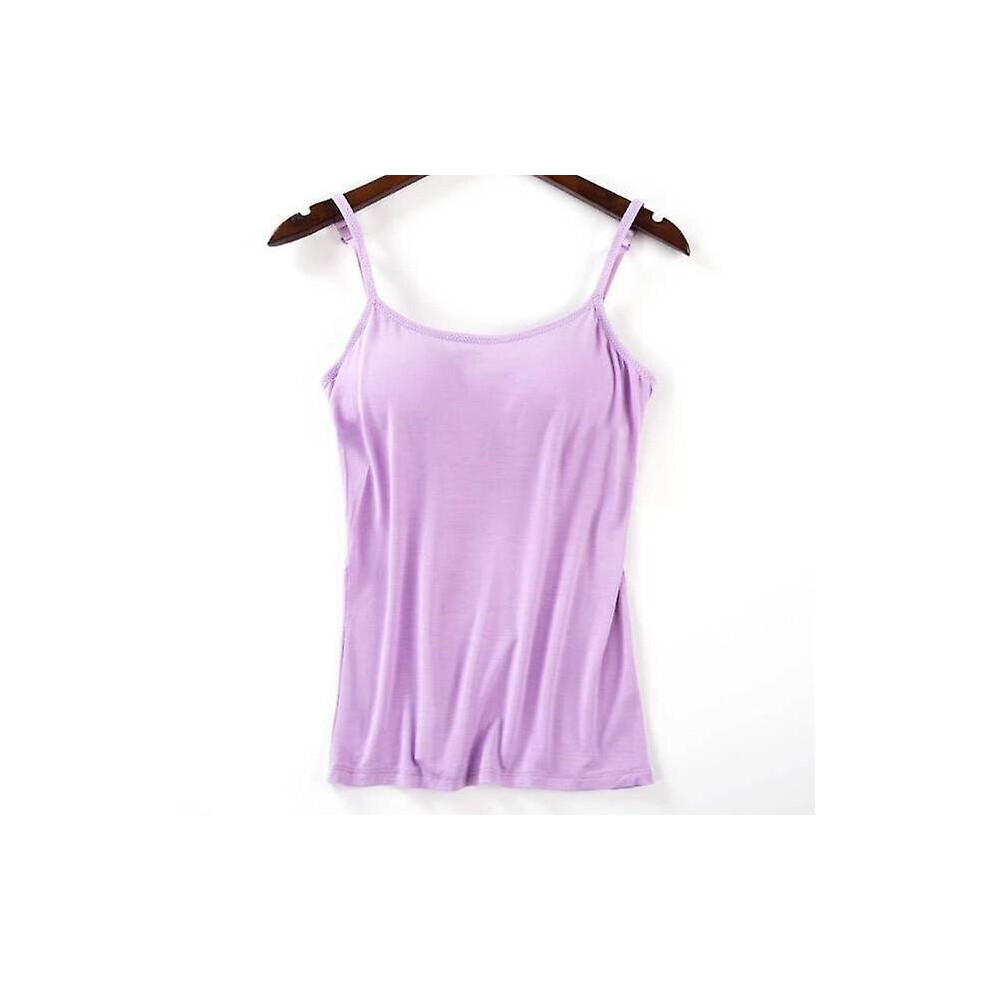(Purple, M) Women Padded Soft Casual Bra Tank Top Women Spaghetti Cami Top Vest Female Camisole With Built In Bra