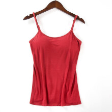 (Red, M) Women Padded Soft Casual Bra Tank Top Women Spaghetti Cami Top Vest Female Camisole With Built In Bra