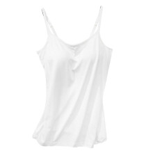 (White, M) Women Padded Soft Casual Bra Tank Top Women Spaghetti Cami Top Vest Female Camisole With Built In Bra
