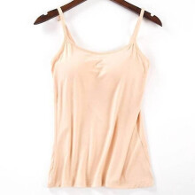 (Apricot, M) Women Padded Soft Casual Bra Tank Top Women Spaghetti Cami Top Vest Female Camisole With Built In Bra
