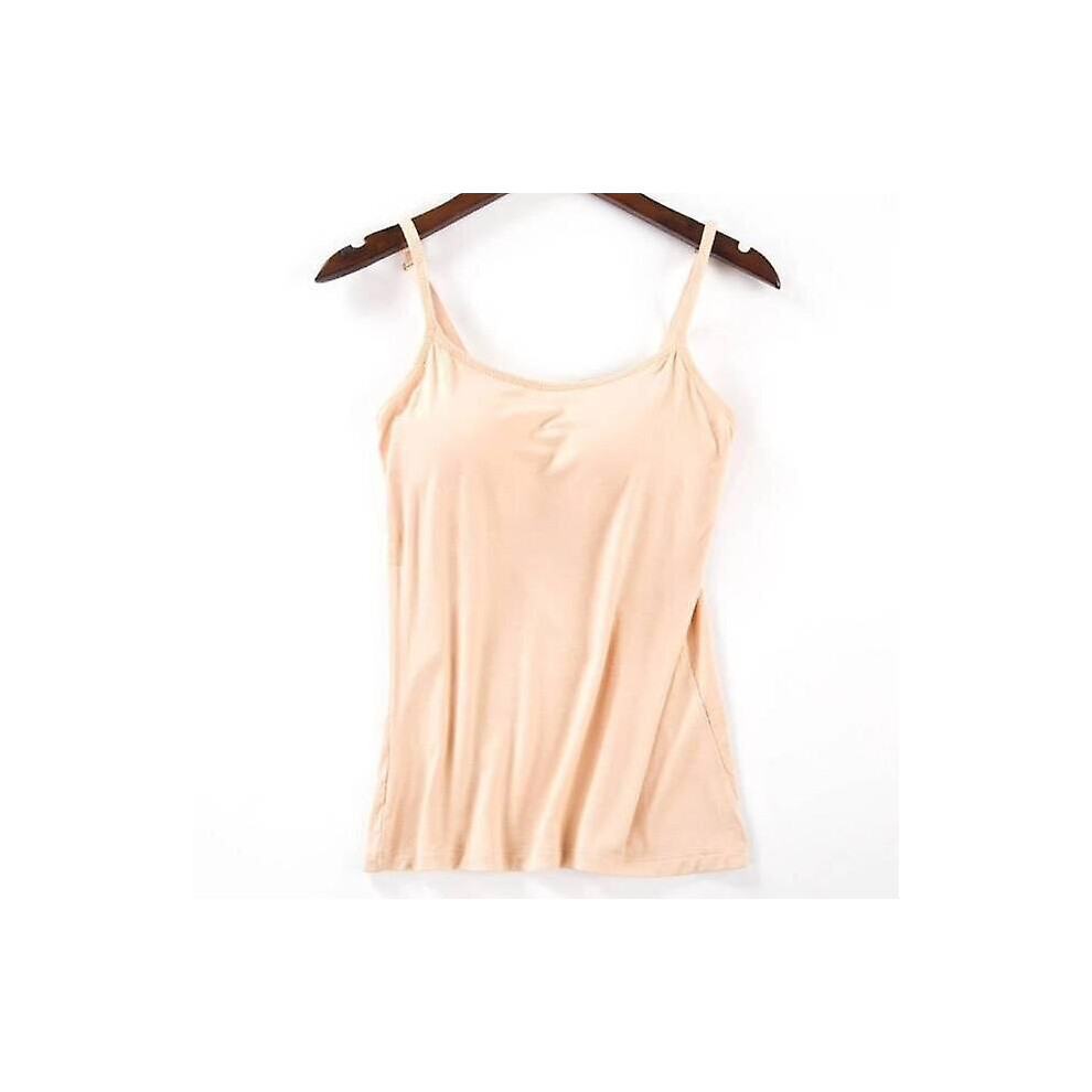 (Apricot, M) Women Padded Soft Casual Bra Tank Top Women Spaghetti Cami Top Vest Female Camisole With Built In Bra