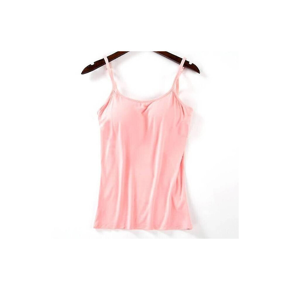 (Pink, XL) Women Padded Soft Casual Bra Tank Top Women Spaghetti Cami Top Vest Female Camisole With Built In Bra