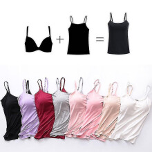 (Pink, M) Women Padded Soft Casual Bra Tank Top Women Spaghetti Cami Top Vest Female Camisole With Built In Bra