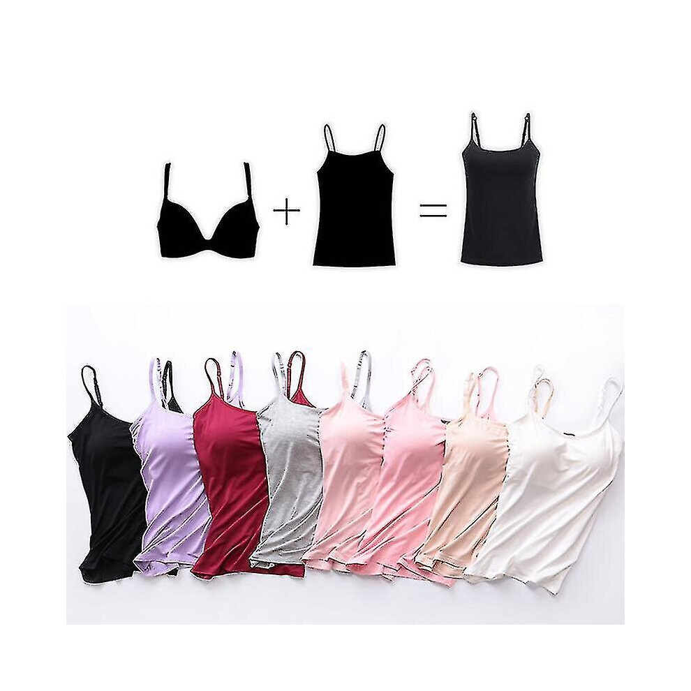 (Pink, M) Women Padded Soft Casual Bra Tank Top Women Spaghetti Cami Top Vest Female Camisole With Built In Bra