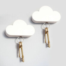 2 Pack Adhesive Key Hanger Organizer Magnetic Key Holders White Cloud Key Ring Keychains Hooks Racks 4 Strong Magnets Decorative Wall Mount Holder Fri