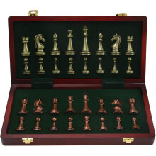 Deluxe Chess Set For Adults, Large Metal Bronze Chess Pieces Set, Portable High-end Folding Chess Board Set With Wooden Storage Box, Adult Kids Board