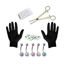 Piercing Kit-15pcs Professional Body Piercing Kit Surgical Belly Button Ring Set Steel 14g