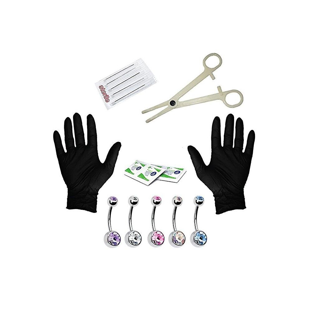Piercing Kit-15pcs Professional Body Piercing Kit Surgical Belly Button Ring Set Steel 14g