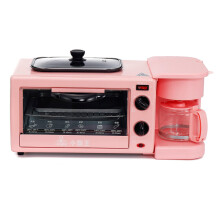 (Pink) 3 In 1 Electric Breakfast Machine Multifunction Coffee Maker Frying Pan Toaster