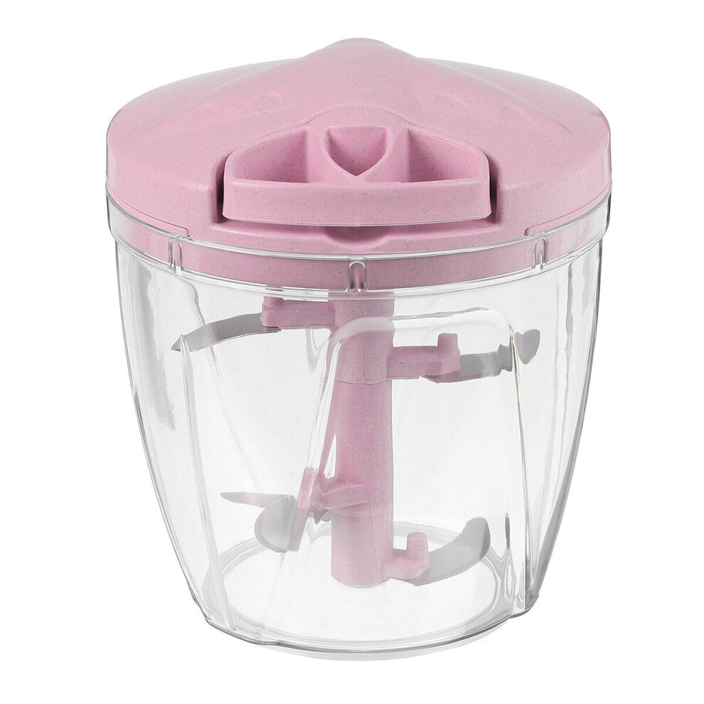 (Pink, L) Mini Manual Chopper Garlic Vegetable Mincer Fruits Nuts Onions Food Blend Slicer