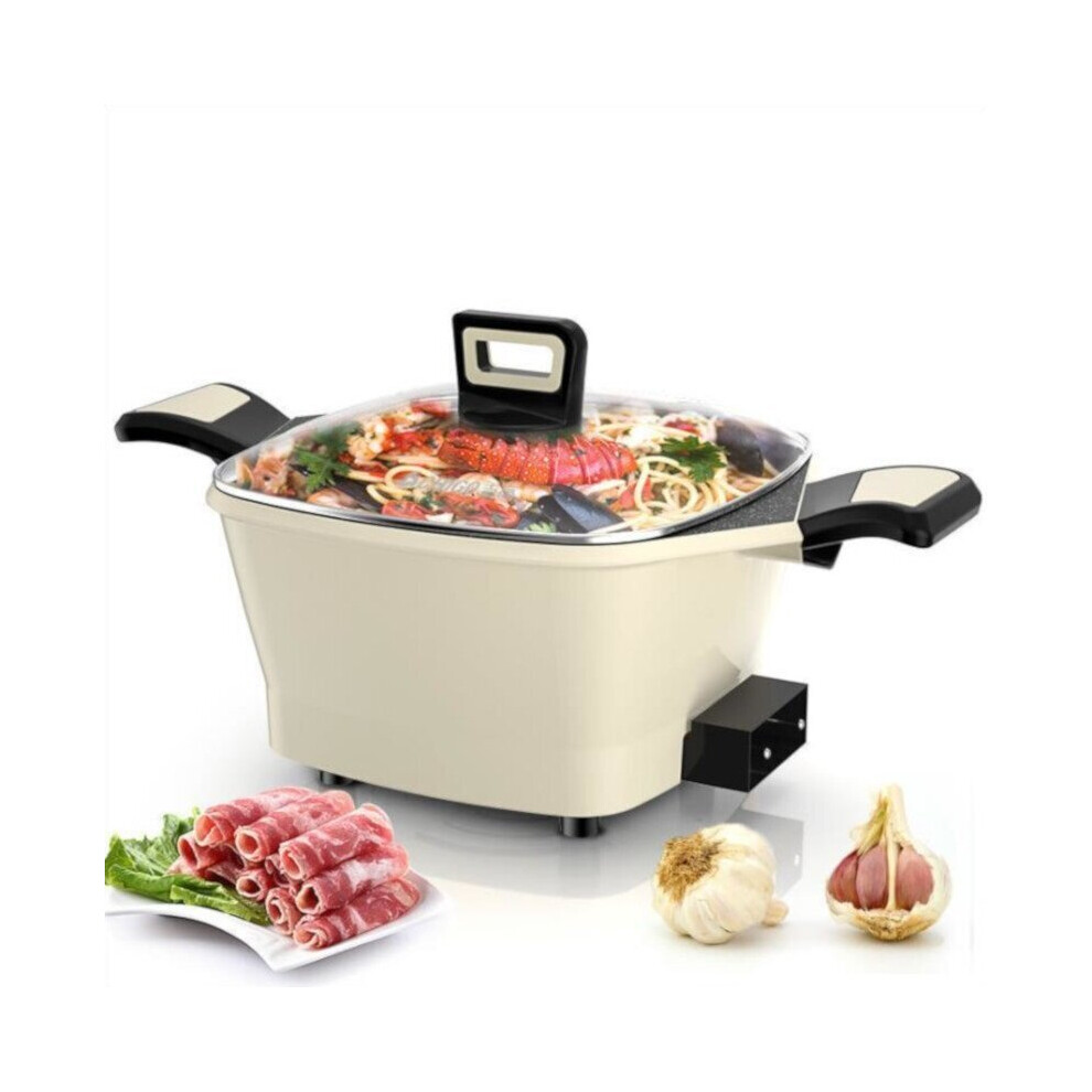 (Beige) Multifunctional Electric Hot Pot 800W Non-Stick Pot Heating Pan Soup Pot