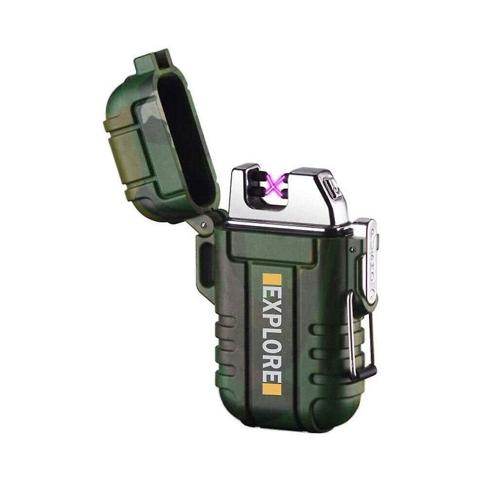 Waterproof Outdoor Windproof Lighter Double Arc Lighter Electric Lighters Usb Rechargeable - Flameless - Plasma Cool Lighters For Camping, Hiking, Adv