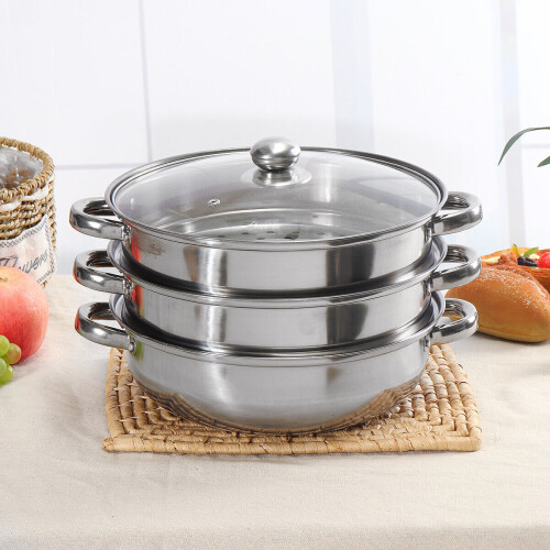 Cooking Pot Stainless Steel Cookware Steaming Boiling Soup Pan Kitchen Set 28CM 2