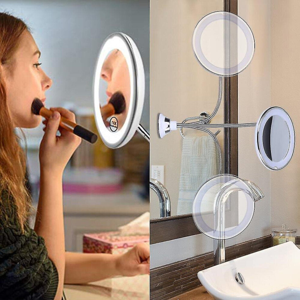 Kryc Flexible Gooseneck 10x Magnifying Led Lighted Illuminated Mirror, Bath-