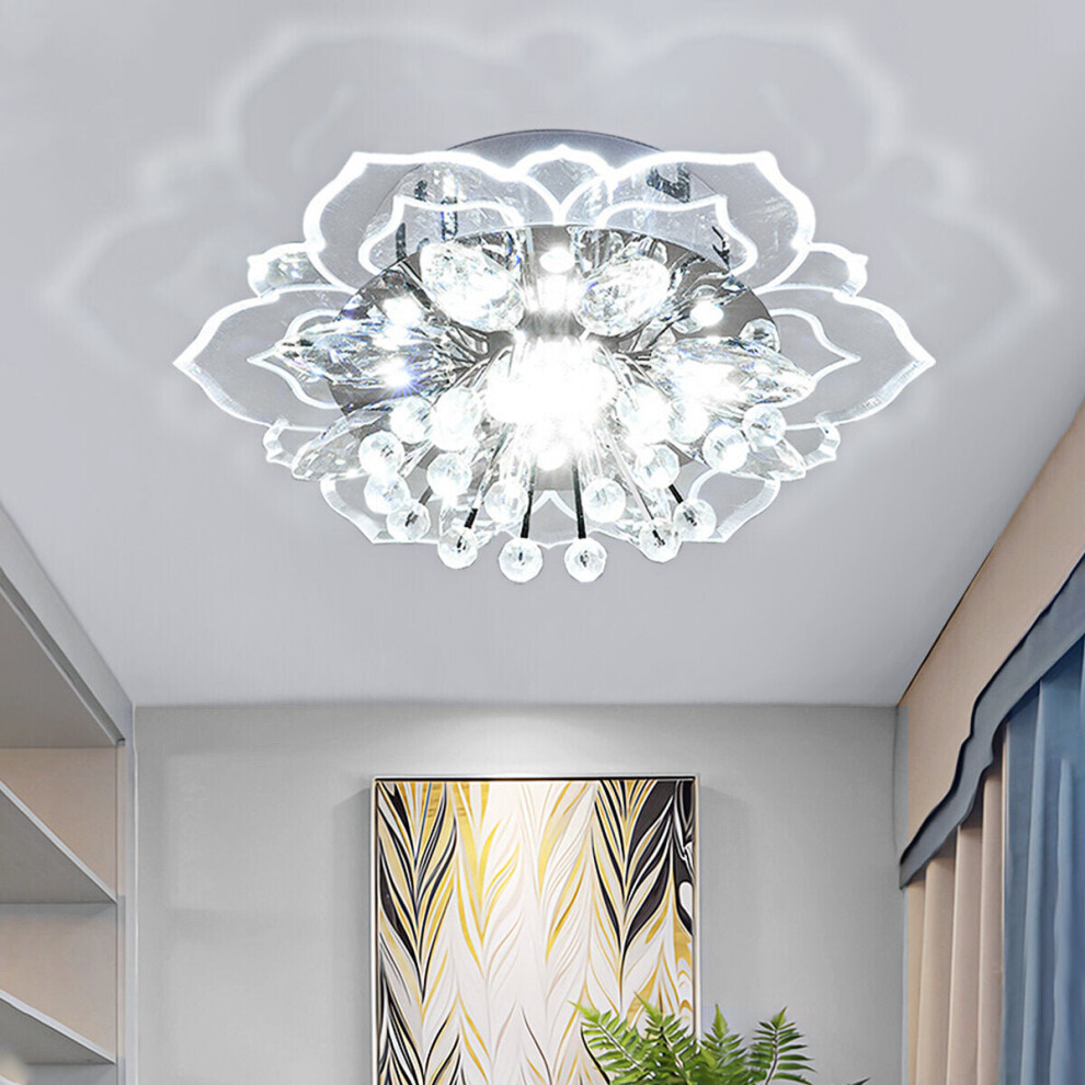 (110V, White) Modern Crystal LED Ceiling Light Fixture Pendant Lamp Lighting Chandelier 9W New