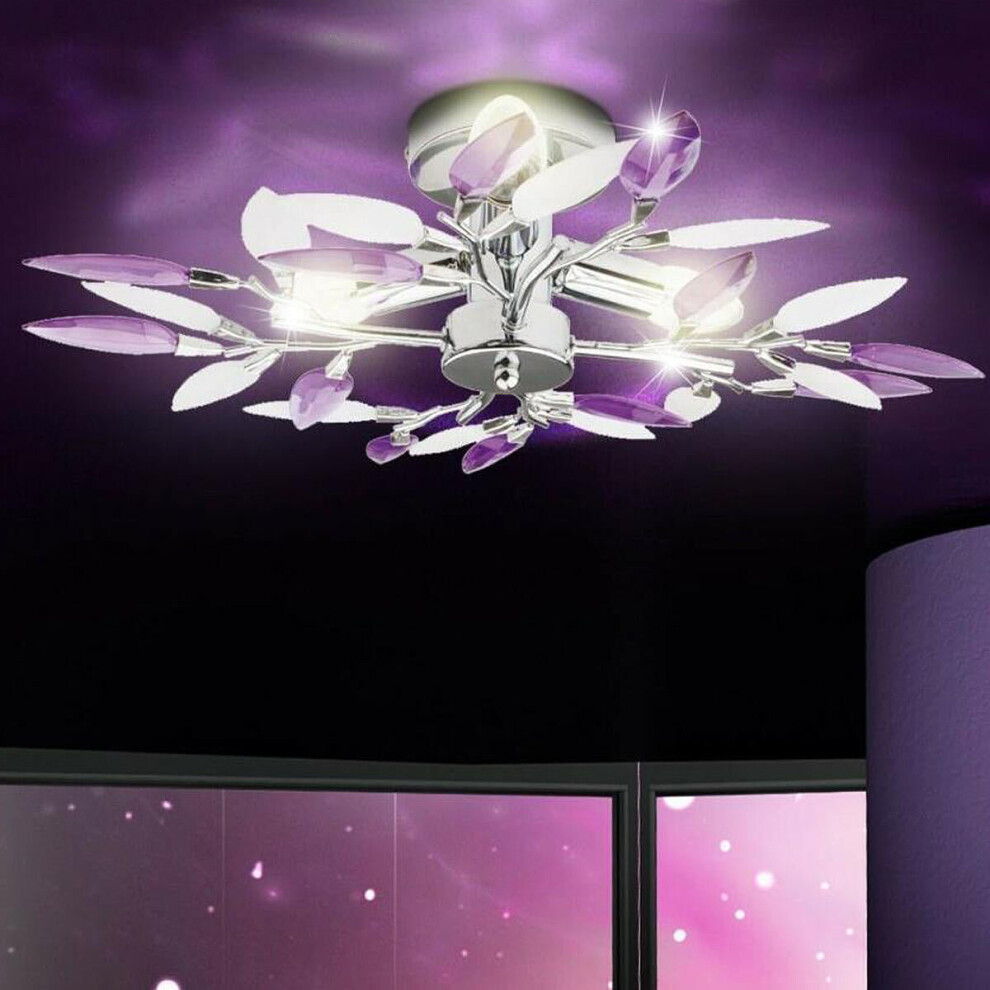 (Purple) Acrylic Leaf Arms Ceiling Light LED Living Bedroom Room Lamp Fitting Lighting