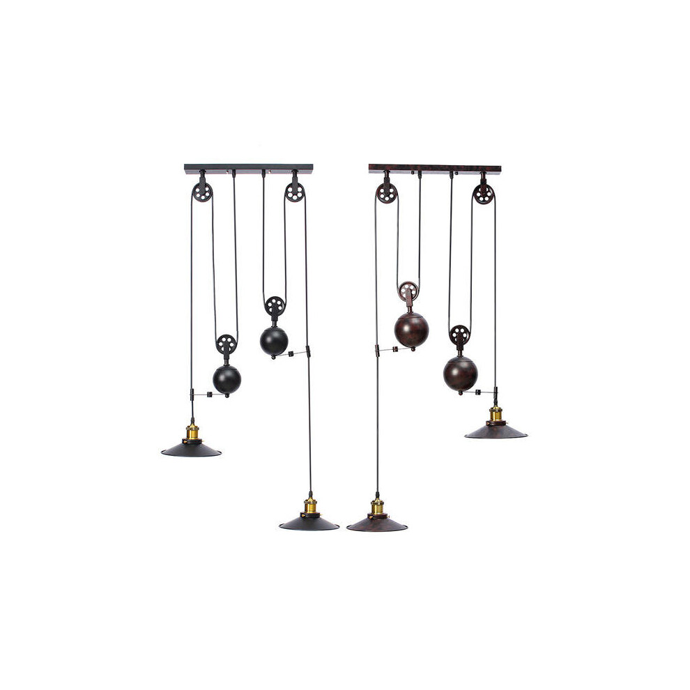 (Black) Vintage Industrial Retro Hanging Ceiling Light 2 Chandeliers Pendant Stretch Lamp AC110-240V