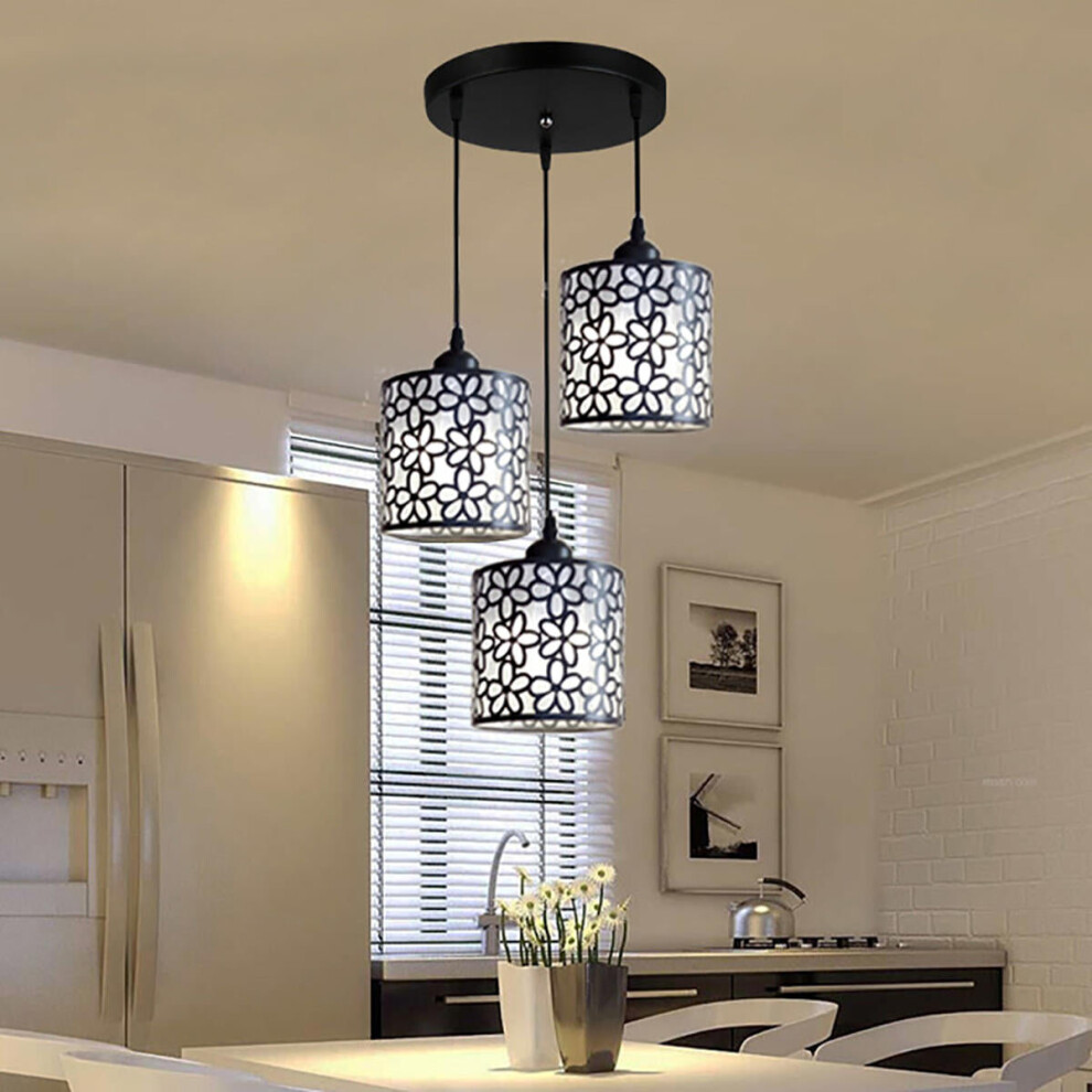 (Black, 3 Lights Rectangular) Modern Flower Petal Ceiling Light LED Pendant Light Dining Room Chandelier