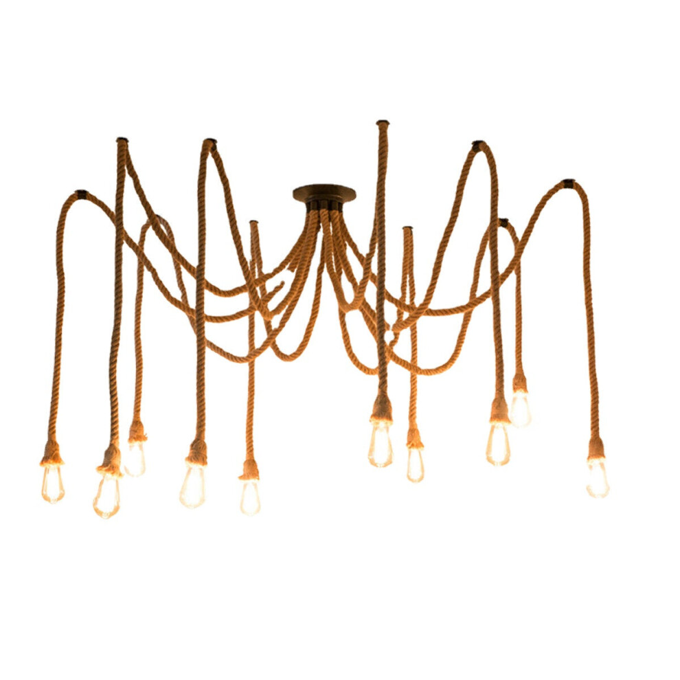 (5 heads) 1.5M Industrial Hemp Rope Chandelier Ceiling Pendant Light E27 Lamp holder Light Fixture AC110-220V