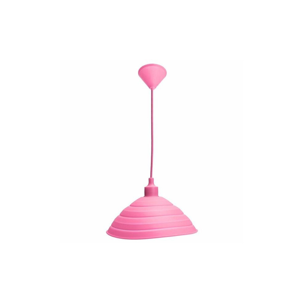 (Pink) Pendant Lamp Holder Colorful Silicone Folding Lampshade Ceiling Light Socket AC 110-240V