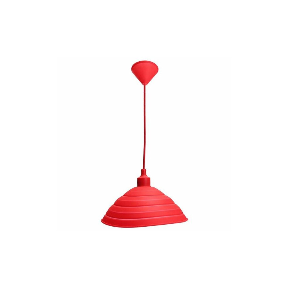 (Red) Pendant Lamp Holder Colorful Silicone Folding Lampshade Ceiling Light Socket AC 110-240V