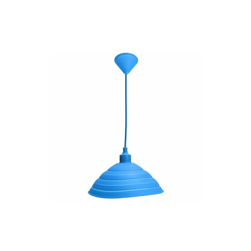 (Blue) Pendant Lamp Holder Colorful Silicone Folding Lampshade Ceiling Light Socket AC 110-240V