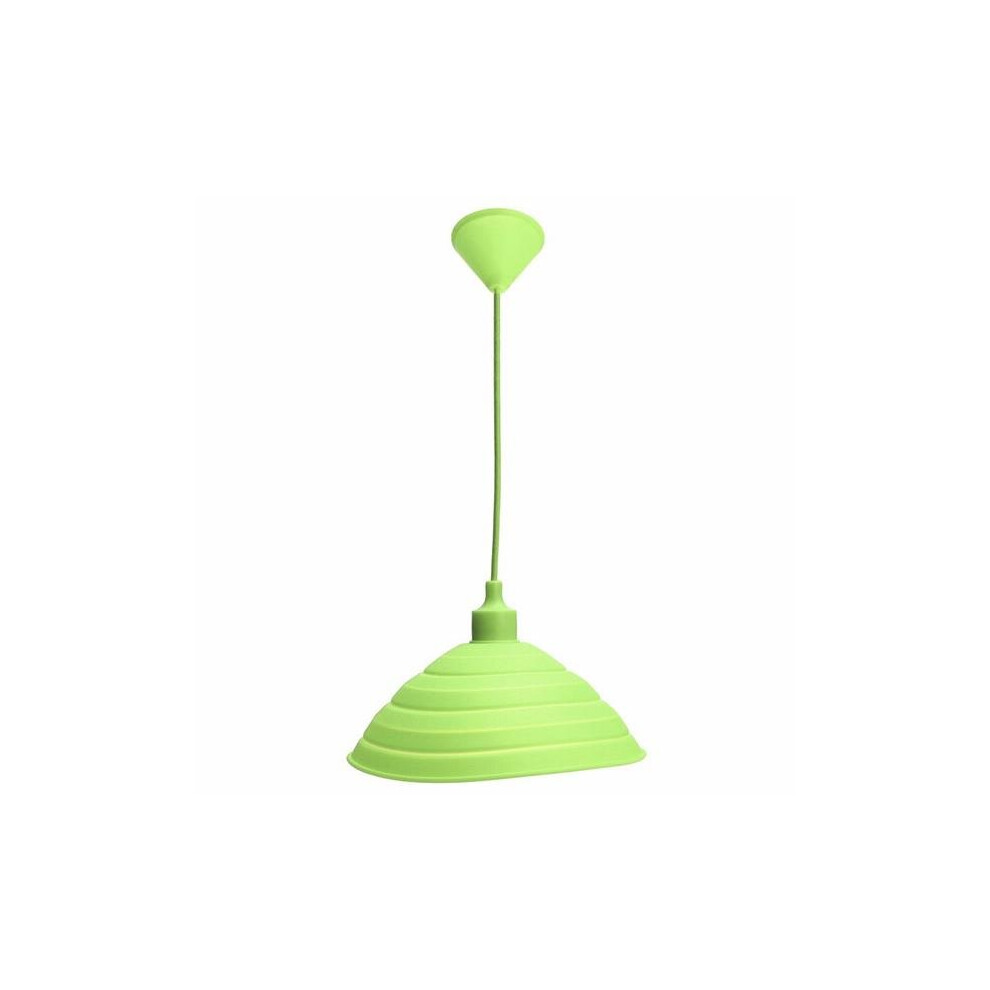 (Green) Pendant Lamp Holder Colorful Silicone Folding Lampshade Ceiling Light Socket AC 110-240V